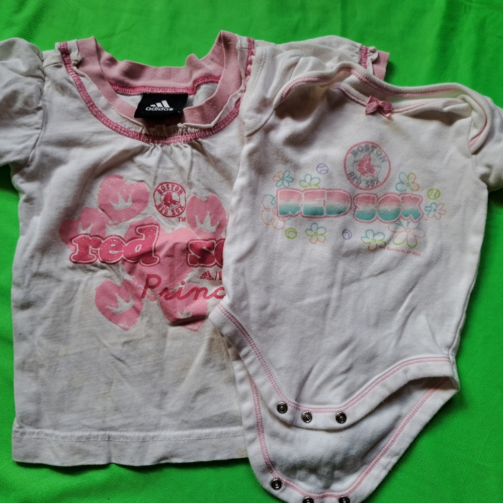 RED Sox Pink and White Baby Onesie And T-shirt